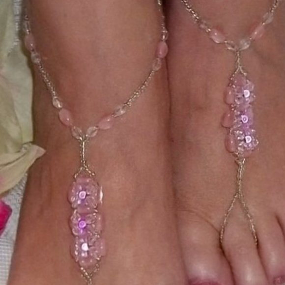 Pink Iridescent Glow/ Magic Bead Barefoot Sandals Size 6-9 - Picture 3 of 4